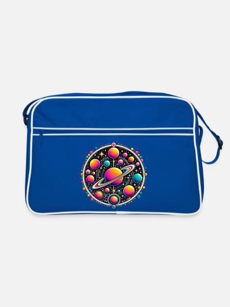Kosmische Planeten Neon - Retro Tasche - Blau/Weiß