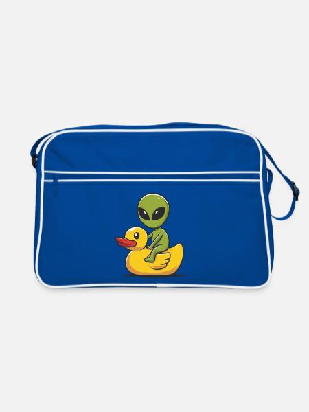Alien auf Ducky - Retro Tasche - Blau/Weiß