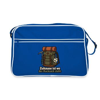 Zuhause ist wo der Rucksack steht Wandern Design - Retro Tasche - Blau/Weiß - Vorne