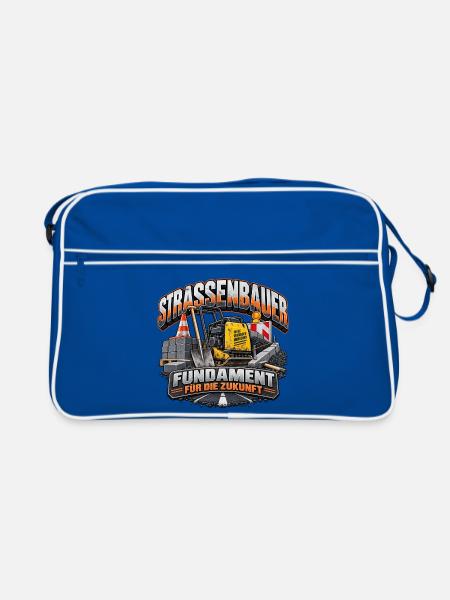 Strassenbauer Fundament Zukunft Arbeit Baustelle - Retro Tasche - Blau/Weiß
