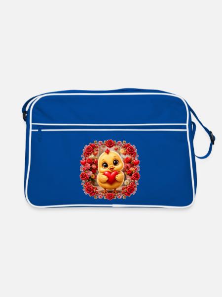Huhn mit Herz - Retro Tasche - Blau/Weiß