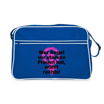WER ANGST VOR STARKEN FRAUEN HAT WÄHLT RECHTS - Retro Tasche - Blau/Weiß - Vorne