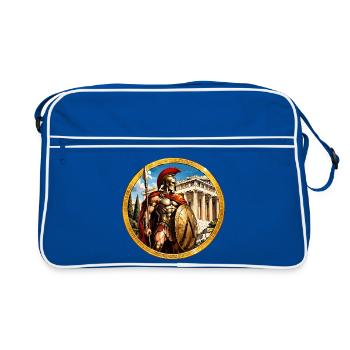 Spartanischer Krieger vor Tempel - Retro Tasche - Blau/Weiß - Vorne