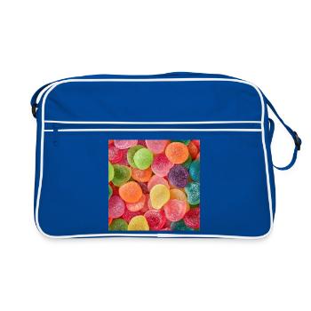 Kandierte Regenbogengummibärchen - Retro Tasche - Blau/Weiß - Vorne