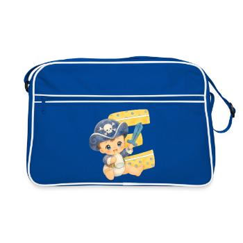 E - Buchstabe: Kleiner Piratenkapitän Baby - Retro Tasche - Blau/Weiß - Vorne