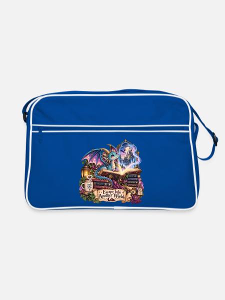 Drachenwald Bücherzauber Escape Into Another World - Retro Tasche - Blau/Weiß