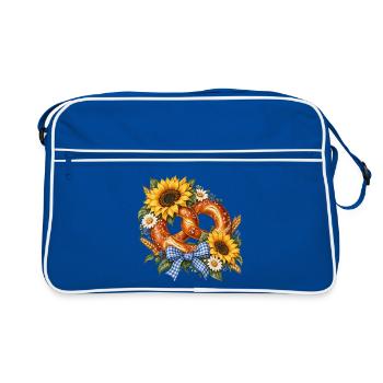 Brezel mit Sonnenblumen & Trachtenschleife - Retro Tasche - Blau/Weiß - Vorne