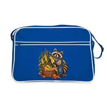 Waschbär bei der Maisernte - Retro Tasche - Blau/Weiß - Vorne
