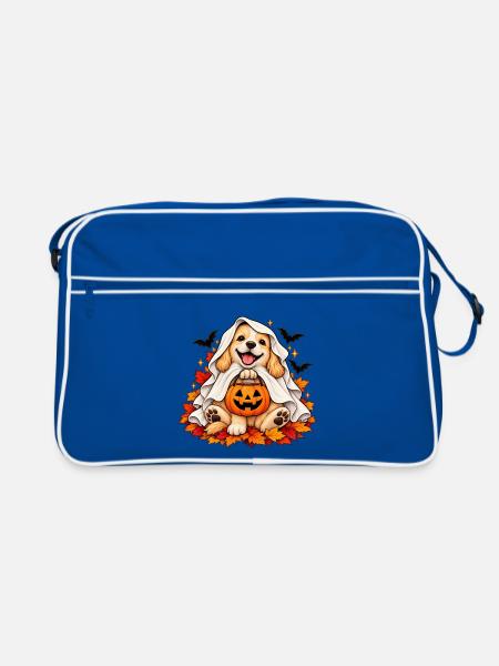 Süßer Geisterhund Halloween - Retro Tasche - Blau/Weiß