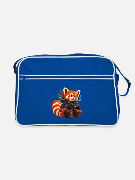Red Panda Gamer mit Controller - Retro Tasche - Blau/Weiß