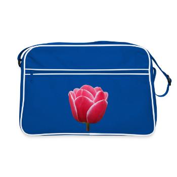 Rosa Tulpenblüte - Retro Tasche - Blau/Weiß - Vorne