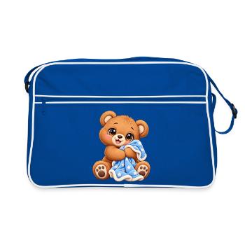 Teddybär mit Kawaii-Decke - Retro Tasche - Blau/Weiß - Vorne