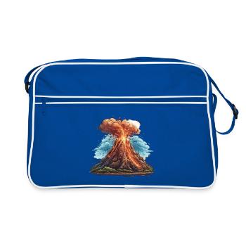 Vulkanausbruch Lava Explosion - Retro Tasche - Blau/Weiß - Vorne
