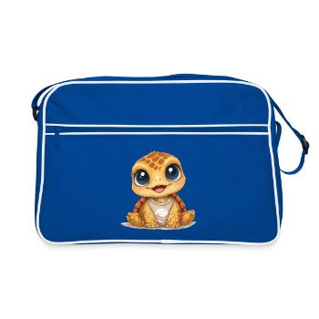 Kuschel Turtle mit großen Augen - Retro Tasche - Blau/Weiß - Vorne