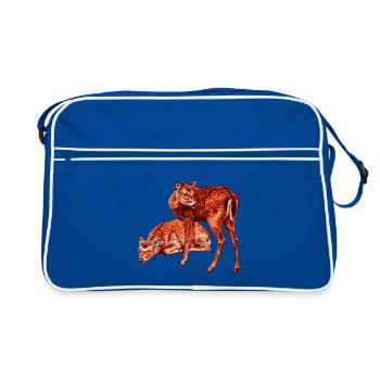 Zwei junge Rehe Grafik im digital-Stil - Retro Tasche - Blau/Weiß - Vorne