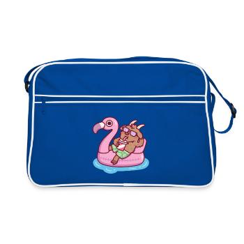Ziege entspannt sich im Flamingo-Pool-Floatsommer - Retro Tasche - Blau/Weiß - Vorne