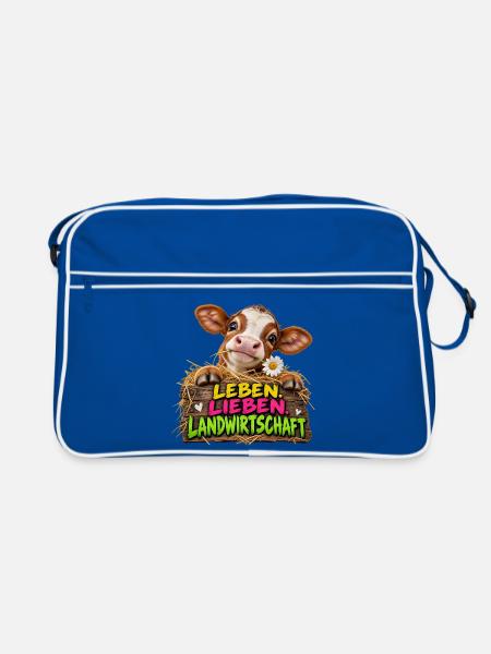 Leben Lieben Landwirtschaft - Retro Tasche - Blau/Weiß