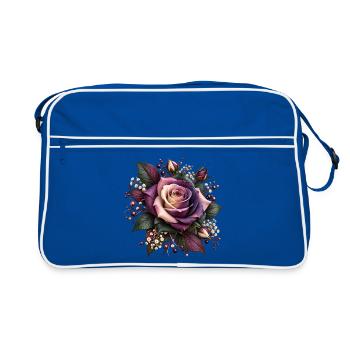 Lila Rosenblüte Floral Bouquet - Retro Tasche - Blau/Weiß - Vorne