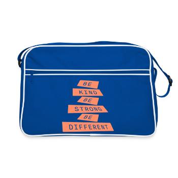 Be Kind Be Strong Be Different Spruch Logo Text - Retro Tasche - Blau/Weiß - Vorne