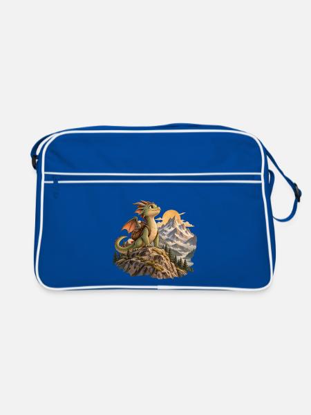 Drachenhiker am Berggipfel - Retro Tasche - Blau/Weiß