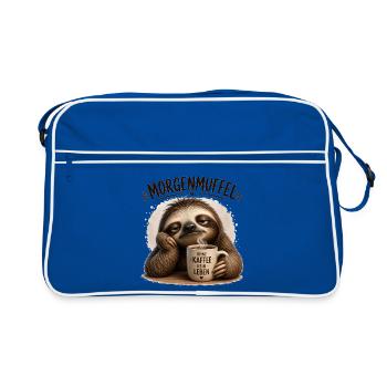 Morgenmuffel Sloth mit Kaffee - Retro Tasche - Blau/Weiß - Vorne