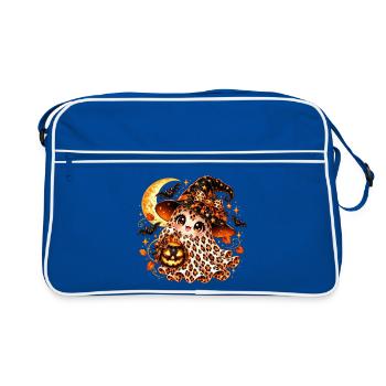 Leopardengeist im Halloweenhut - Retro Tasche - Blau/Weiß - Vorne