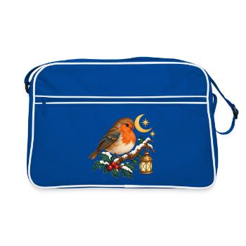Weihnachtsvogel zwischen verschneiten Ästen - Retro Tasche - Blau/Weiß - Vorne