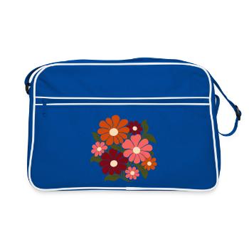 Retro Blumen – Flower Power in Orange und Rosa - Retro Tasche - Blau/Weiß - Vorne