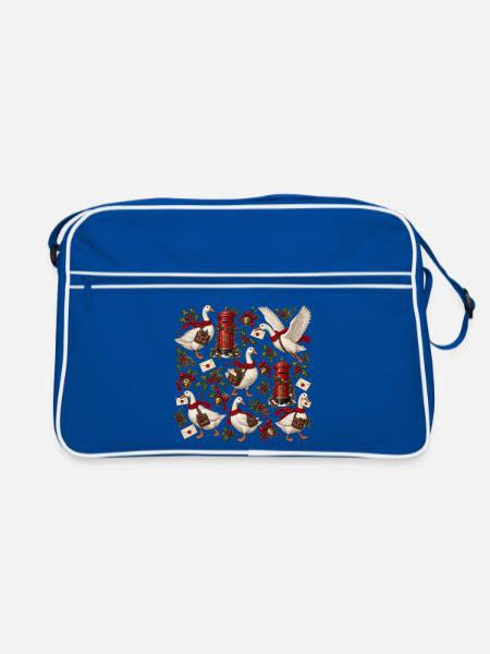 Gänse im Weihnachtspostmuster - Retro Tasche - Blau/Weiß