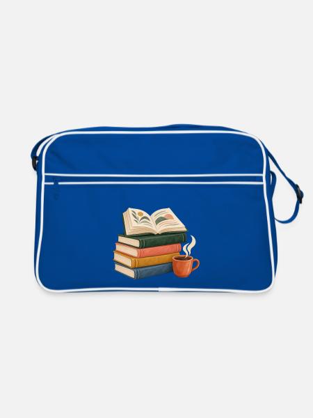 Bücherstapel Morgenkaffee - Retro Tasche - Blau/Weiß