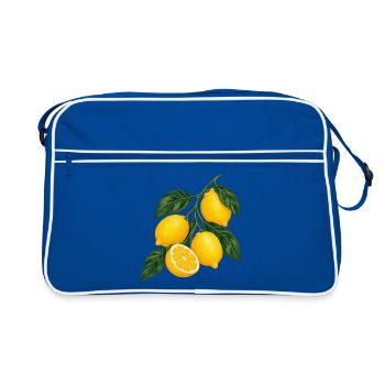 Zitruszweig Gelbe Lemons Motiv - Retro Tasche - Blau/Weiß - Vorne