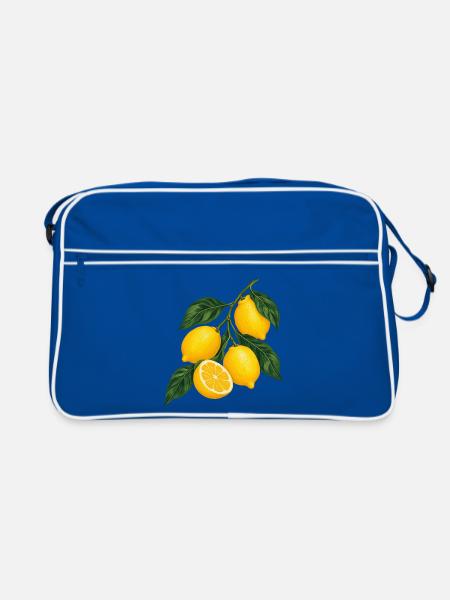 Zitruszweig Gelbe Lemons Motiv - Retro Tasche - Blau/Weiß