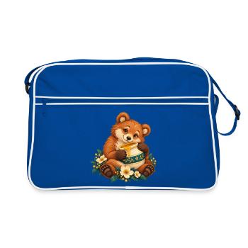 Honig- und Blumenbärenkuscheln - Retro Tasche - Blau/Weiß - Vorne