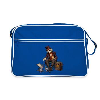 Skelett im Hut füttert Tauben - Retro Tasche - Blau/Weiß - Vorne