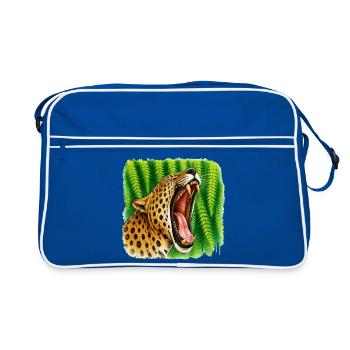 Leopard im Dschungel im Farbenspiel - Retro Tasche - Blau/Weiß - Vorne
