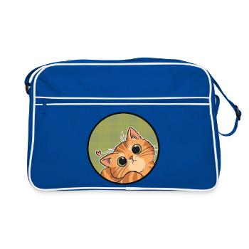 Neugieriges Kätzchen auf Karo - Retro Tasche - Blau/Weiß - Vorne