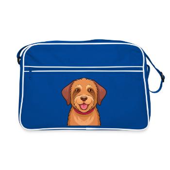 Hellbrauner Zottelhund - Retro Tasche - Blau/Weiß - Vorne