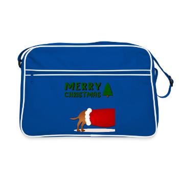 Froher Weihnachtshund - Retro Tasche - Blau/Weiß - Vorne