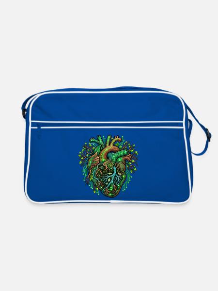 Umweltschutz – Grünes Herz zwischen Natur und Tech - Retro Tasche - Blau/Weiß