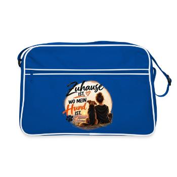 Zuhause ist, wo mein Hund ist – Hundeliebe - Retro Tasche - Blau/Weiß - Vorne