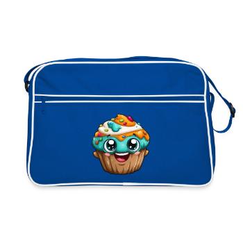 Kawaii Cupcake Cartoon Gesichter - Retro Tasche - Blau/Weiß - Vorne