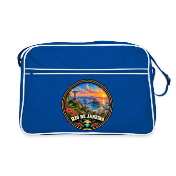 Rio de Janeiro Brasilien Stadt Küste Sonnenunterga - Retro Tasche - Blau/Weiß - Vorne
