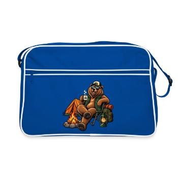 Grizzly beim Camping – Bärisches Outdoor-Abenteuer - Retro Tasche - Blau/Weiß - Vorne