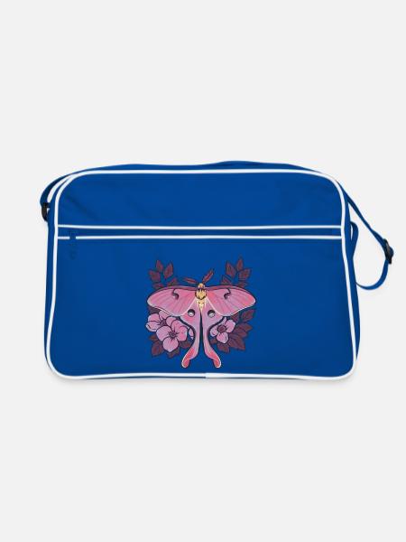 Pink Moon Moth im Blumenrahmen - Retro Tasche - Blau/Weiß