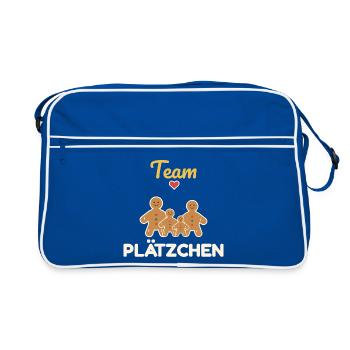 Team Plätzchen – Familien Weihnachtsoutfit - Retro Tasche - Blau/Weiß - Vorne