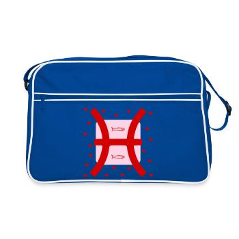 Geburtstag Fische, Februar März - Retro Tasche - Blau/Weiß - Vorne