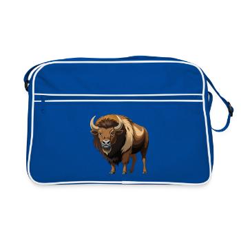Amerikanischer Bison - Retro Tasche - Blau/Weiß - Vorne