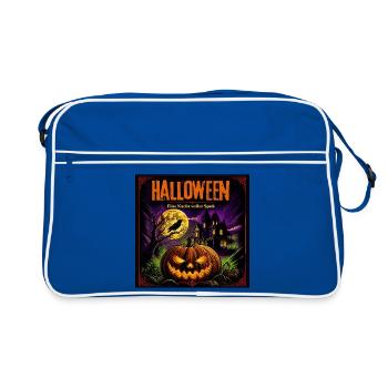Halloween Comic Kürbisnacht Spukhaus Kürbis Rabe - Retro Tasche - Blau/Weiß - Vorne