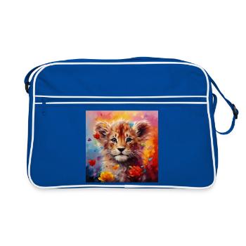 Löwenbaby – buntes Tiermotiv - Retro Tasche - Blau/Weiß - Vorne