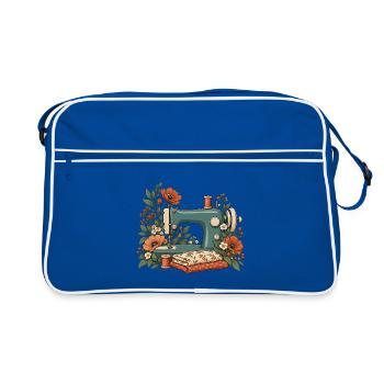 Nähmaschine mit Blumen - Vintage Nähen - Retro Tasche - Blau/Weiß - Vorne